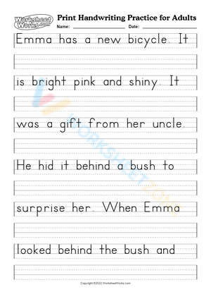 Emma’s New Bicycle – Neat Handwriting Practice Worksheet