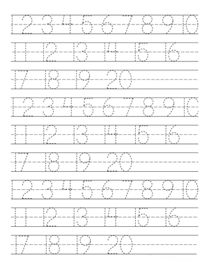 Numbers Handwriting Practice Worksheet: 1 to 20