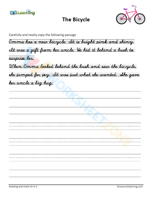 Cursive Handwriting Paragraph - The Bicycle