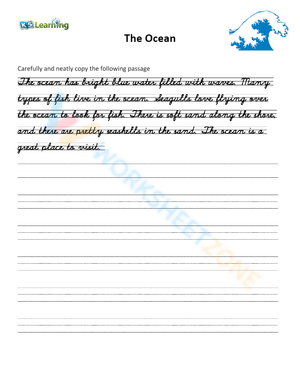 Paragraph Handwriting Practice Worksheet: The Ocean