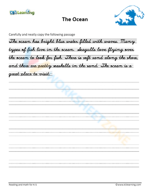 Paragraph Handwriting Practice Worksheet: The Ocean