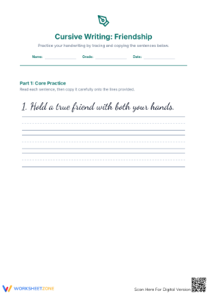 Sentence Handwriting Practice Worksheet: Friendship