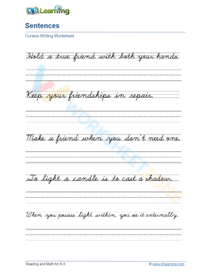 Sentence Handwriting Practice Worksheet: Friendship