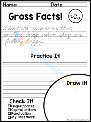 Handwriting Practice Worksheet: Gross Facts Edition