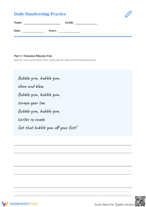 Practice Handwriting with Nonsense Rhymes Worksheet