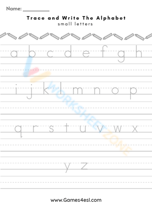 Alphabet Handwriting Practice Worksheet: Lower Case