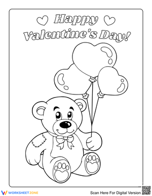 Cute teddy holding heart balloons