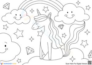 Unicorn and the Sparkling Sky | Printable Coloring Page