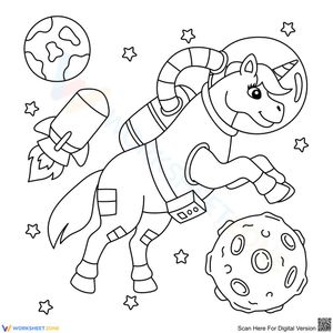 Unicorn in Space Coloring Page | Printable Kindergarten Art