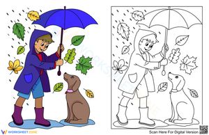 Kid and his pet under the falling leaves
