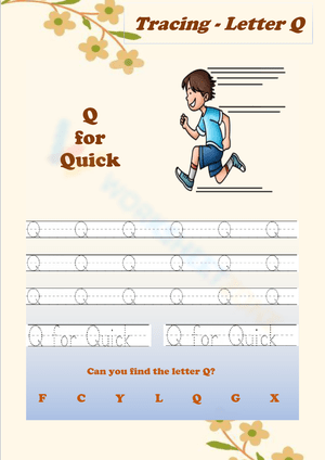 Letter Q Tracing Worksheet | Grade K-1 Printable