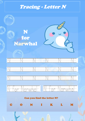 Letter N Tracing Worksheet for Kindergarten