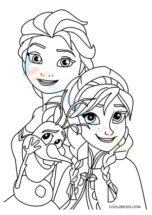 Elsa, Anna, and Olaf Coloring Page