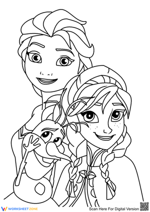 Elsa, Anna, and Olaf Coloring Page