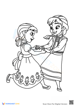 Anna & Elsa Dancing Coloring Page