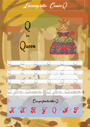 Cursive Q Tracing Worksheet for Kids 