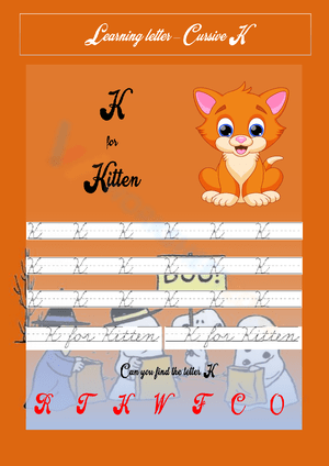 Kitten Cursive K Practice-Handwriting Worksheet