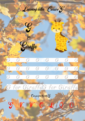 Cursive Writing Worksheet for Letter G 
