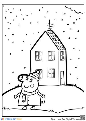Peppa pig in front of her house