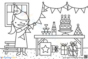Little Girl's Birthday Party Coloring Page