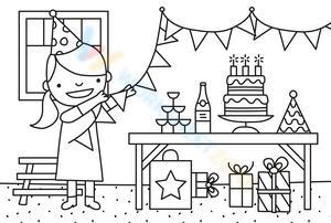 Little Girl's Birthday Party Coloring Page