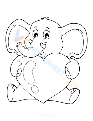 Cute Elephant Holding Heart Coloring Page
