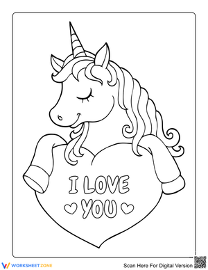 Printable Cute Unicorn Heart Coloring Page | Grade K-2