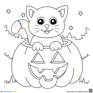 Halloween Pumpkin Cat Coloring Page | Essential Printable