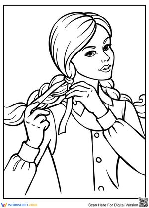 Girl Braiding Hair Coloring Page for Tweens