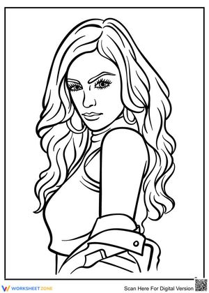 Fashion Model Portrait Coloring Page for Teens