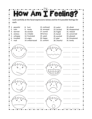 How Am I Feeling Worksheet | Grade 4 Essential SEL