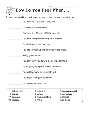 Identifying Emotions Worksheet | Grade 3-5 Essential