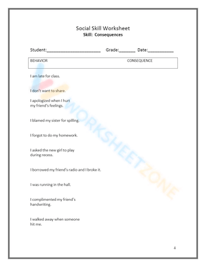 Understanding Consequences Worksheet