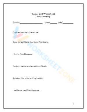 Friendship Worksheet: Exploring Qualities of a Friend