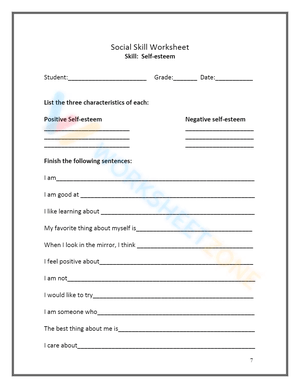 Building Self-Esteem Worksheet for Kids