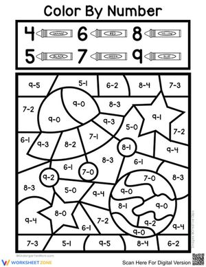 Subtraction Color by Number Worksheet