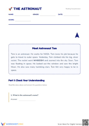 Aligned Astronaut Reading Worksheet | Grade 1-3 English