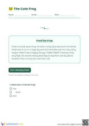 Grade 1 Reading: The Cute Frog Worksheet | Essential