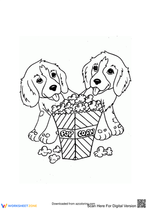 2 cute dogs and 1 popcorn