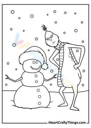 Grinch and Snowman Coloring Sheet