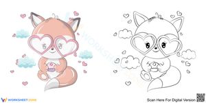 Little fox holding cupcake