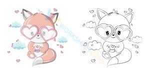 Little fox holding cupcake