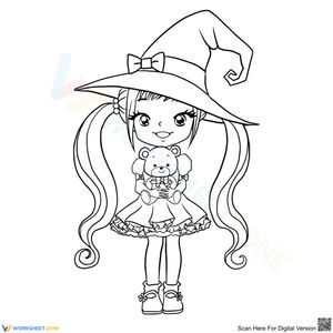Little Girl and Teddy Coloring Page