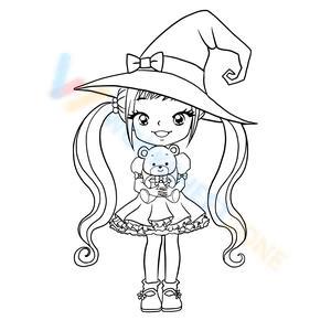 Little Girl and Teddy Coloring Page