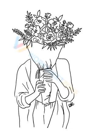 Aesthetic girl holding a bouquet of flowers