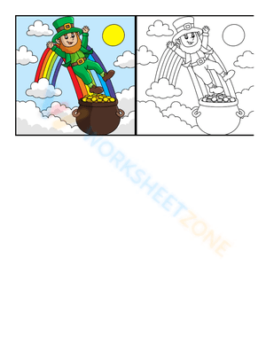 A leprechaun slides on the rainbow