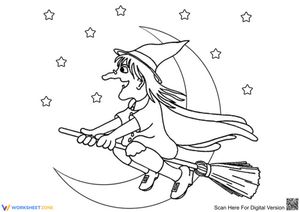 Witch flying across the sky