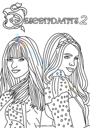 Disney Descendants 2 Girls Coloring Page for Kids