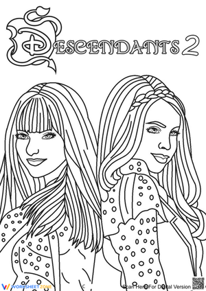 Disney Descendants 2 Girls Coloring Page for Kids