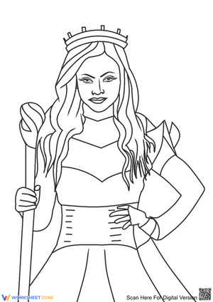 Princess with Crown and Staff Coloring Page